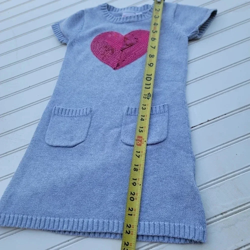 Sonoma Girl's Silver Gray Pink Short Sleeve Sweater Dress Heart Sequin Pockets 5